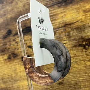 Marble Gray and Brown Wood Incomplete Hoop Studs